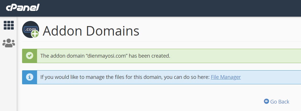 Thêm tên miền mới vào host hawkhost thành công