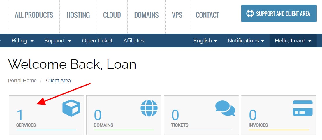 Đăng nhập trang quản lý dịch vụ của Hawk Host