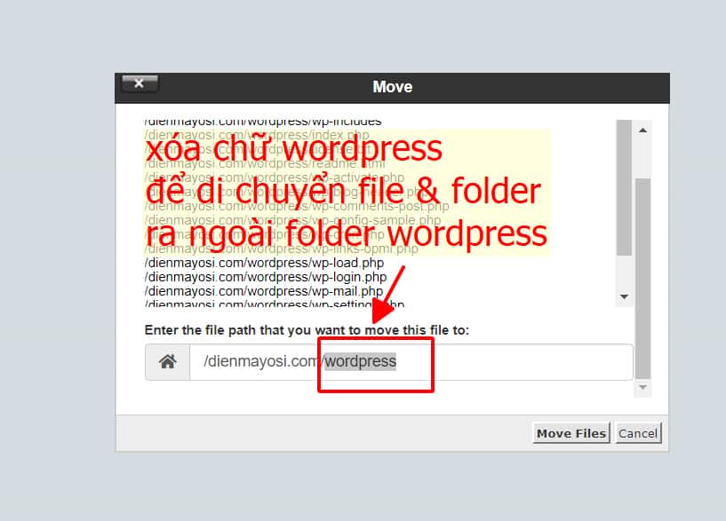 Di chuyển toàn bộ File và Folder ra ngoài wordpress