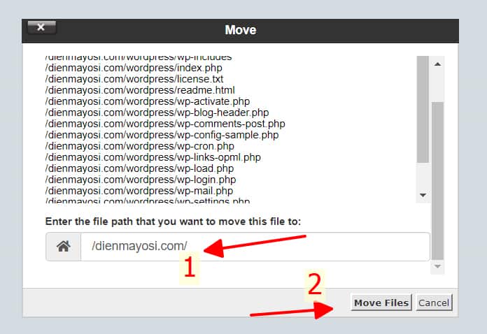 Di chuyển toàn bộ File và Folder ra ngoài wordpress