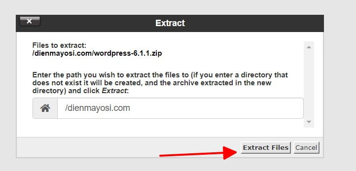 Xác nhận đồng ý giải nén file zip wordpress