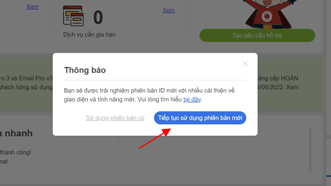 Xác nhận tiếp tục sử dụng phiên bản mới Mắt Bão