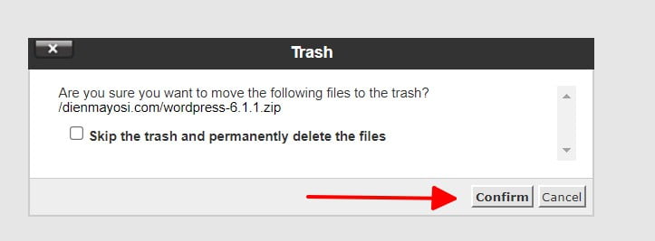 Xác nhận xóa file zip wordpress