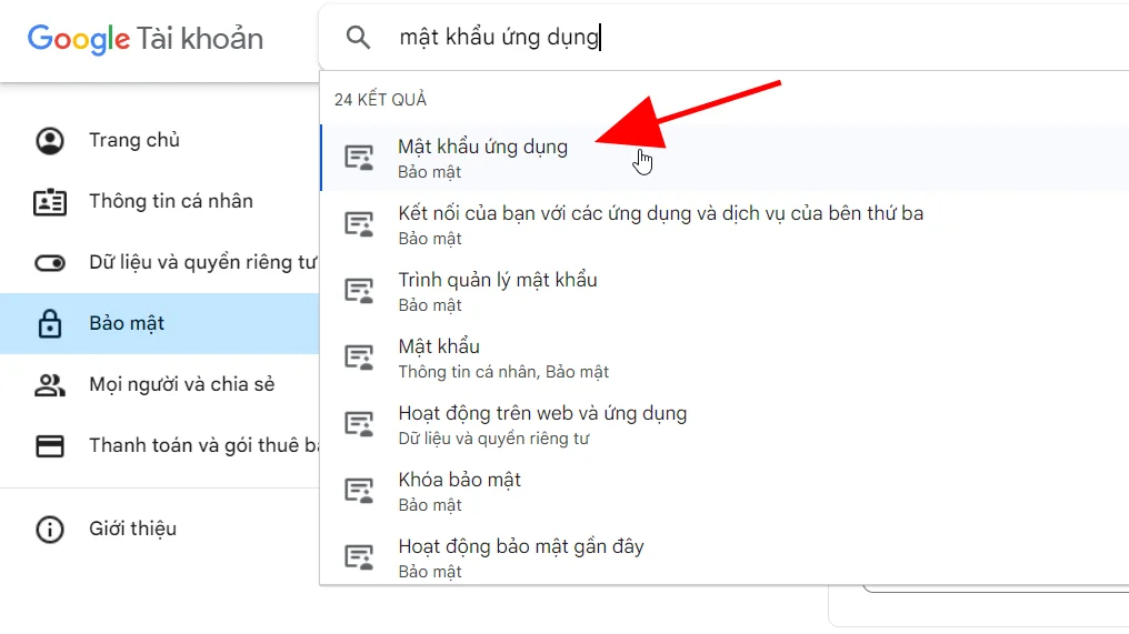 Tạo mật khẩu ứng dụng gmail