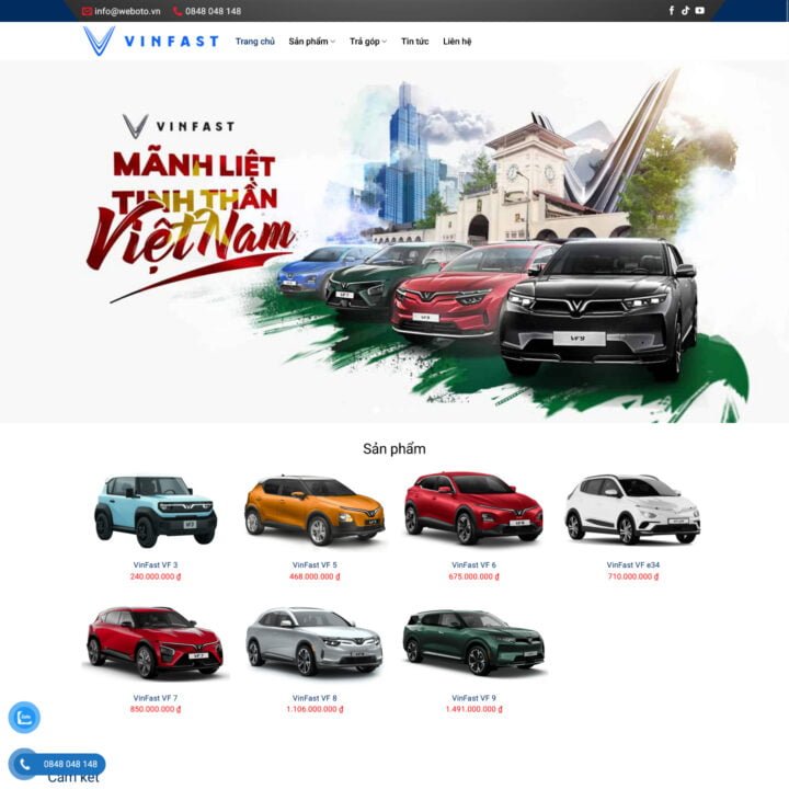 Theme wordpress bán xe điện VinFast