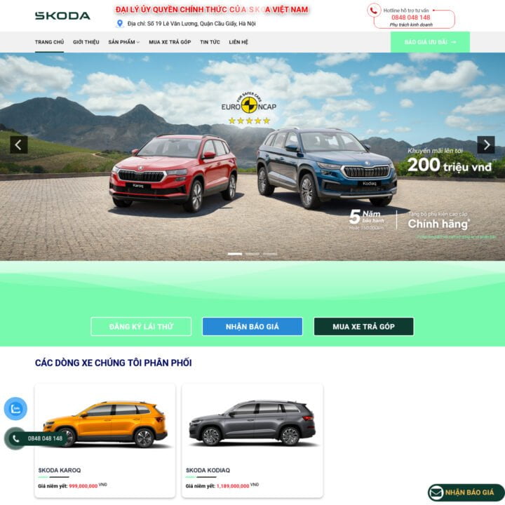 Theme wordpress đại lý Skoda Hà Nội