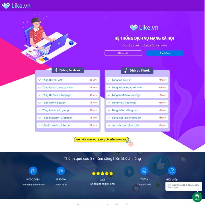 Landing Page dịch vụ tăng like